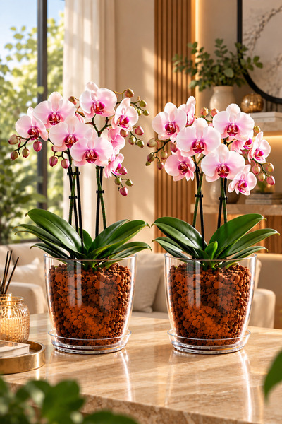 HOMVELLA 2'li Set 1,5 Litre Şeffaf Kristal Orkide Saksısı – Dekoratif ve Şık ...