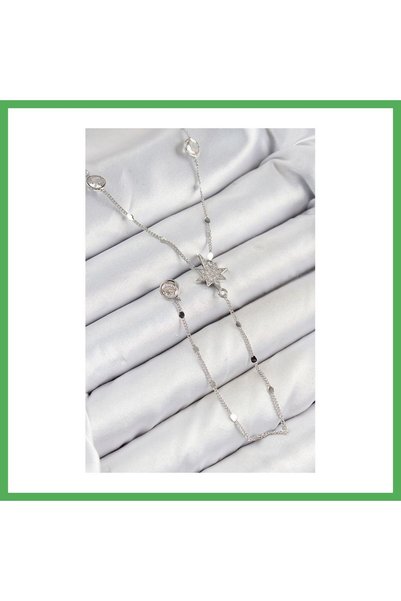 Nur store Çanta Brass Zircon Stone Pole Star Model Silver Color Y Necklace Be...