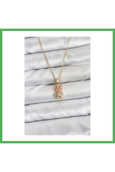 Nur store Çanta 316L Steel Chain Gold Color Teddy Bear Model Zircon Stone Wom...