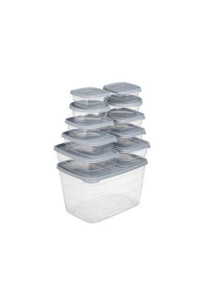 Jumbo Set Caserole Transparente cu Capac Gri - 6 Marimi Diferite - 11buc