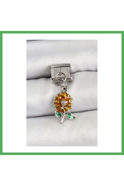 Nur store Çanta 316L Steel Dangle Sunflower Model Silver Color Nomination Cha...