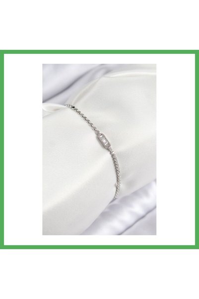 Nur store Çanta Brass Zircon Stone Rectangular Model Crushed Chain Silver Col...