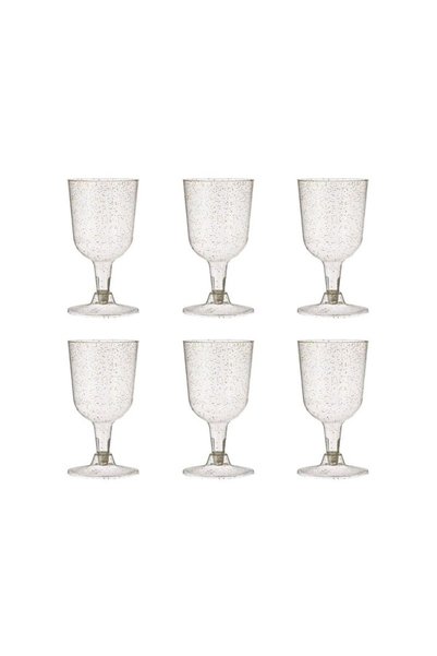 Jumbo Set of Reusable Plastic Stemmed Wine Glasses with Gold Glitter 180ml - ...