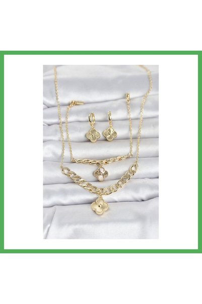 Nur store Çanta Gold Color Brass Necklace Bracelet and Earrings Set Bezoss