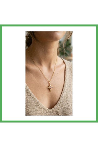 Nur store Çanta 316L Steel Gold Color Zircon Stone Pole Star Model Women's Ne...