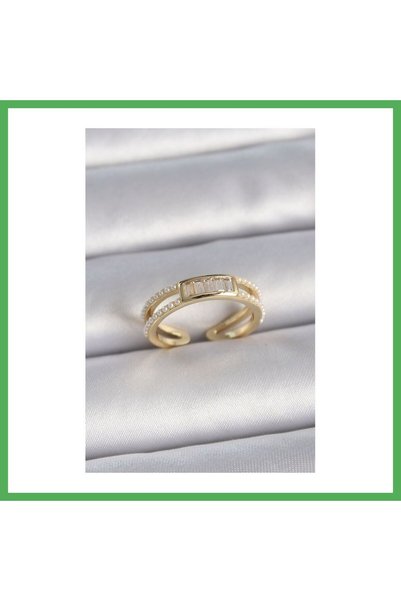 Nur store Çanta Brass Gold Color Adjustable Women's Ring with Pearl and Zirco...