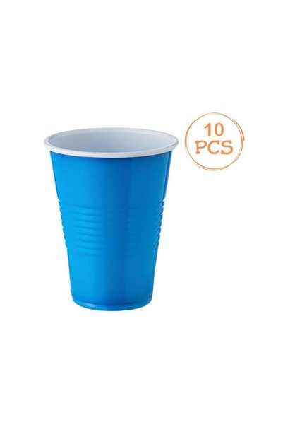 Jumbo Set of 10 Blue and White Disposable Plastic Cups 270ml