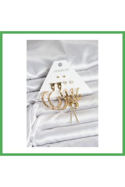 Nur store Çanta Gold Color Brass 6-Piece Women's Earring Set Bezoss