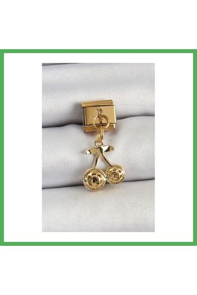 Nur store Çanta 316L Steel Dangle Zircon Stone Bow Model Gold Color Nominatio...