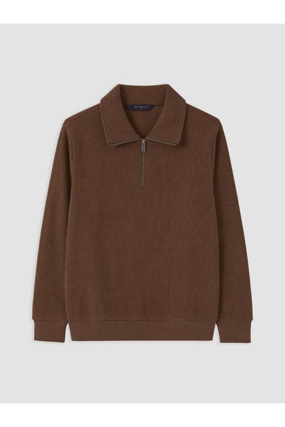 LC Waikiki Özmarka New Season Brown Polo Collar Men's Sweatshirt