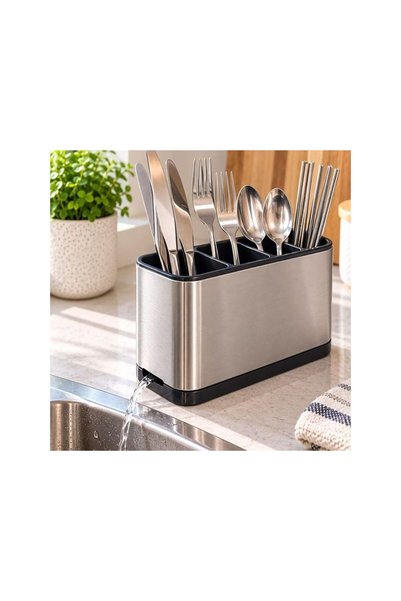 Jumbo Suport din Inox pentru Tacamuri cu 4 Compartimente si Scurgere pentru A...