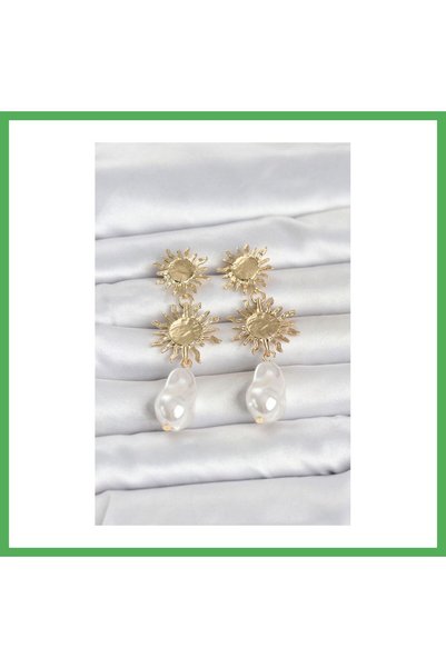 Nur store Çanta Gold Color Brass Sun Model Detailed Women's Earrings Bezoss