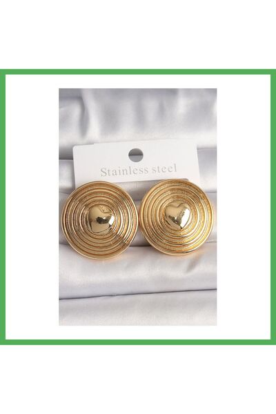 Nur store Çanta Brass Gold Color Embroidered Circle Plate Model Women's Earri...