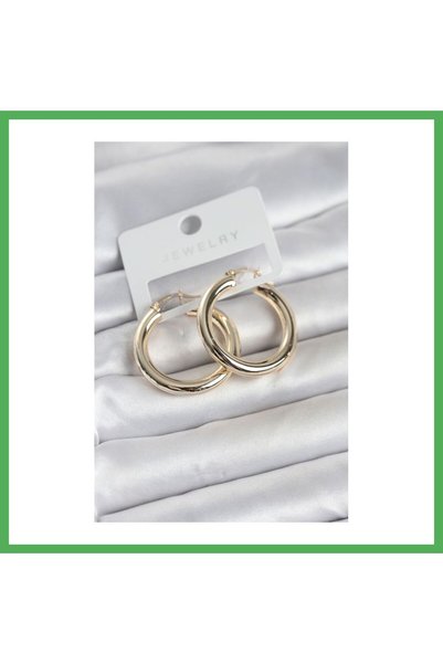 Nur store Çanta Gold Color Brass Hoop 30 mm Women's Earrings Bezoss