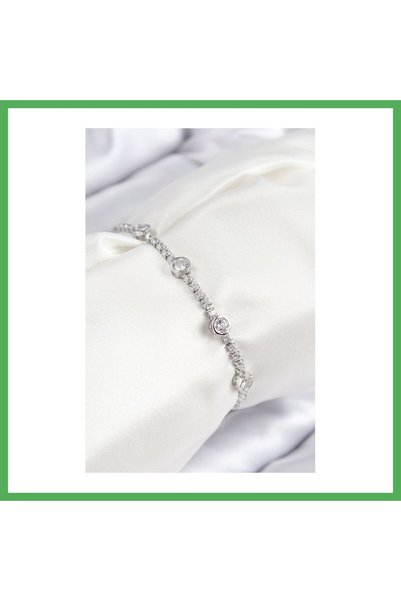 Nur store Çanta سوار نسائي من النحاس والزركون بحجر دائري موديل فضي اللون مع م...