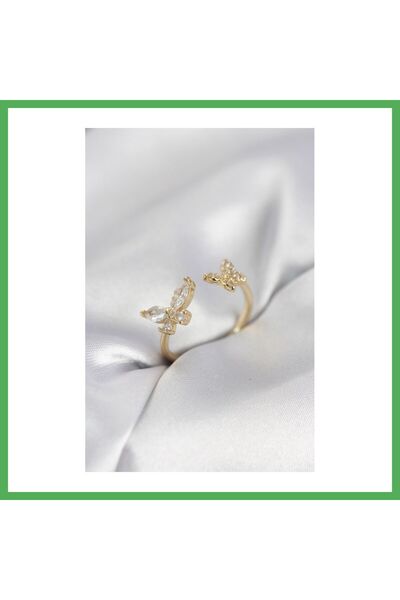 Nur store Çanta Butterfly Model Zircon Stone Gold Color Women's Ring Bezoss