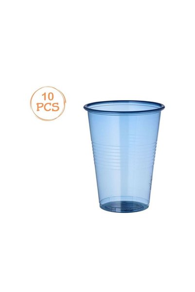 Jumbo Set of 10 Transparent Blue Plastic Cups 480ml