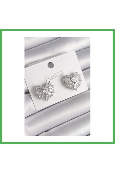 Nur store Çanta Brass Silver Color Zircon Stone Model Women's Earrings Bezoss