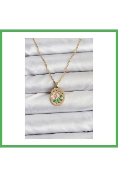 Nur store Çanta 316L Steel Chain Daisy Figured Women's Necklace Bezoss