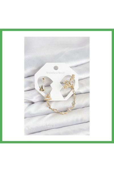 Nur store Çanta Brass Gold Color Starry Model Chain Linked Ear Cuff Earring S...