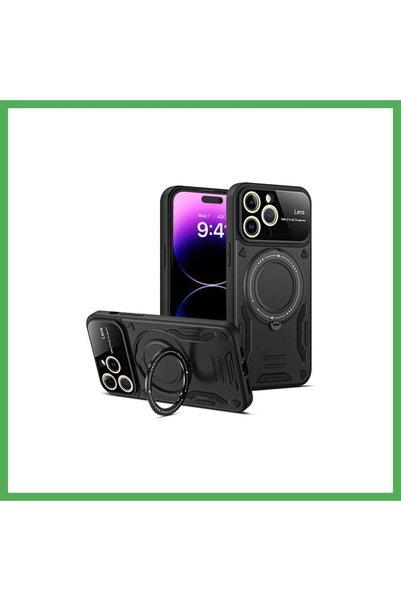 Nur store Çanta iPhone 16 Pro Compatible Case with Joy Lens Stand - Black Bezoss