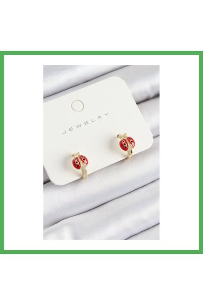Nur store Çanta Brass Ladybug Model Gold Color Children's Earrings Bezoss
