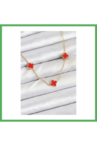 Nur store Çanta 316L Steel Chain Gold Color Red Baby Boy Clover Women's Neckl...