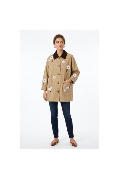 PantaloniChic FLY Beige Oversize Jacket with Sequins, Brown Ribbed Collar, Bu...