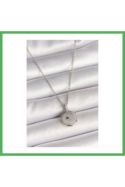 Nur store Çanta 316L Steel Silver Color Chain Medallion Zircon Stone Embroide...