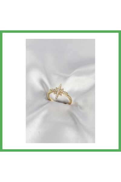 Nur store Çanta Brass Gold Color Pole Star Model Zircon Stone Women's Ring Be...