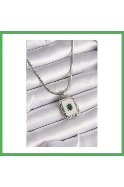Nur store Çanta 316L Steel Silver Color Italian Chain White Pearlescent Squar...