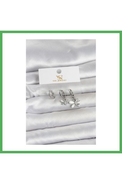 Nur store Çanta Brass Silver Color Butterfly Model 3-Piece Women's Earrings B...