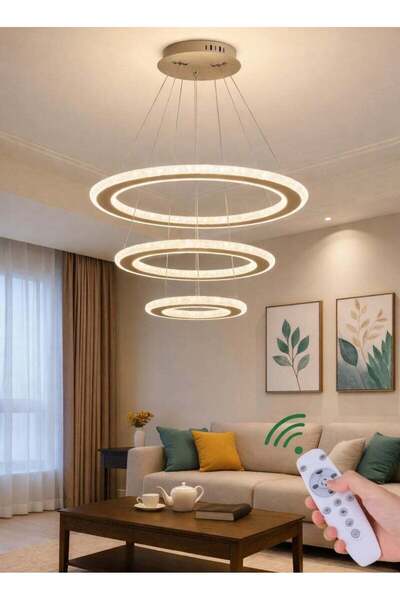 Generic AL THURAYAT Modern LED Chandelier with 3 Circular Rings – 3 Color Lig...