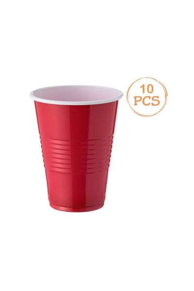 Jumbo Set 10 Pahare din Plastic de Unica Folosinta Rosu Alb 270ml