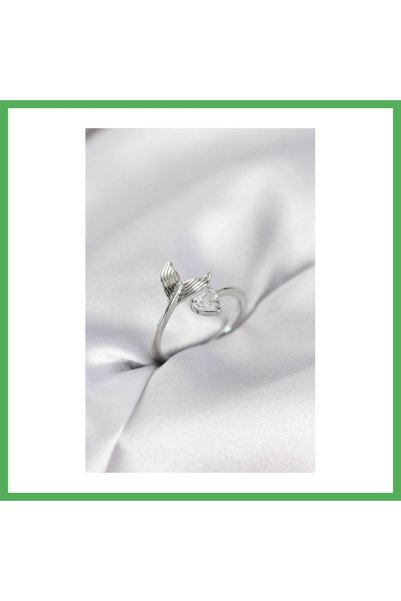 Nur store Çanta Fish Tail Model Silver Color Zircon Stone Women's Ring Bezoss