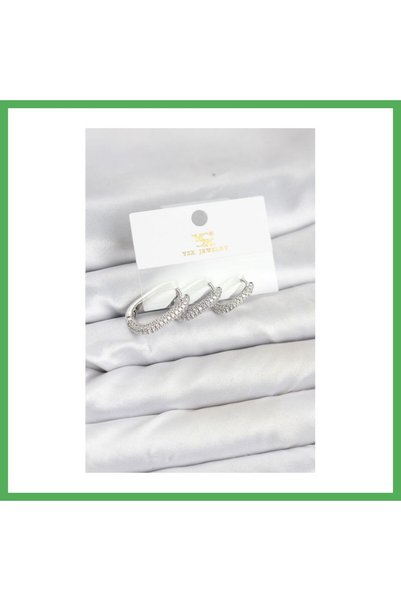 Nur store Çanta Brass Silver Color Zircon Stone Hoop Model Ysx Trio Earring S...