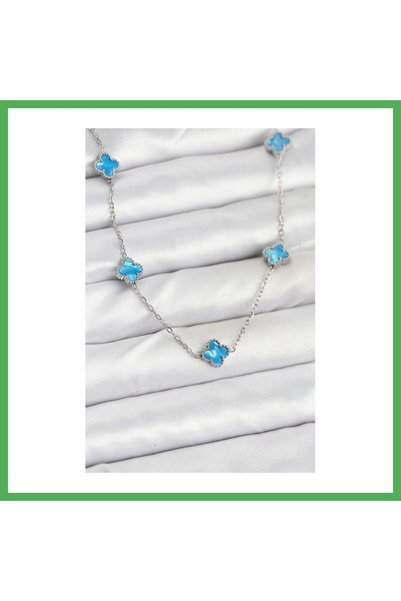 Nur store Çanta 316L Steel Chain Silver Color Ice Blue Baby Boy Clover Women'...