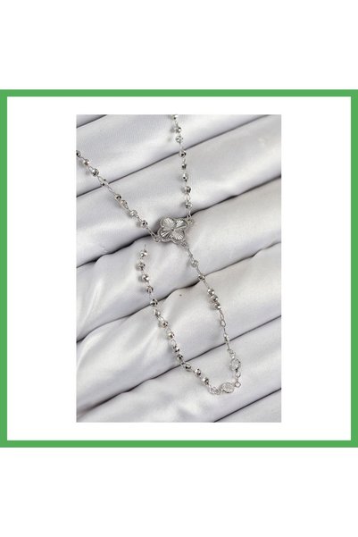 Nur store Çanta Brass Zircon Stone Clover Model Silver Color Women's Y Neckla...