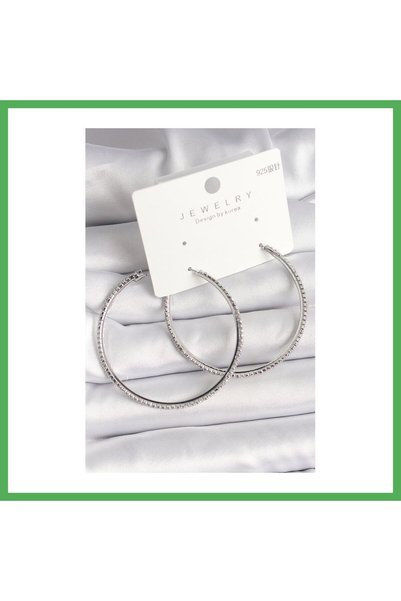 Nur store Çanta Brass Silver Color Zircon Stone Hoop Model Women's Earrings B...