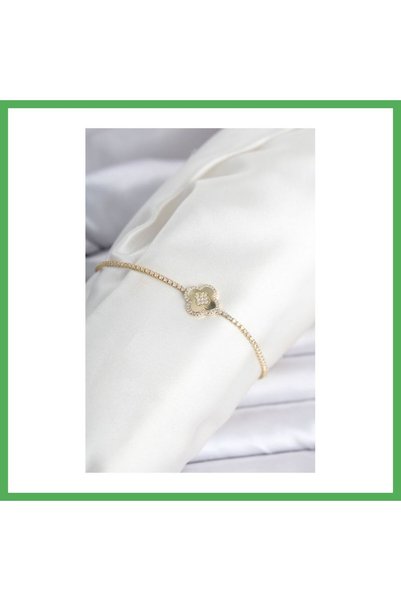 Nur store Çanta Brass Gold Color Zircon Stone Clover Model Waterway Women's B...