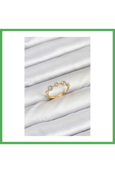 Nur store Çanta Brass Gold Color Colorful Zircon Stone Women's Ring Bezoss