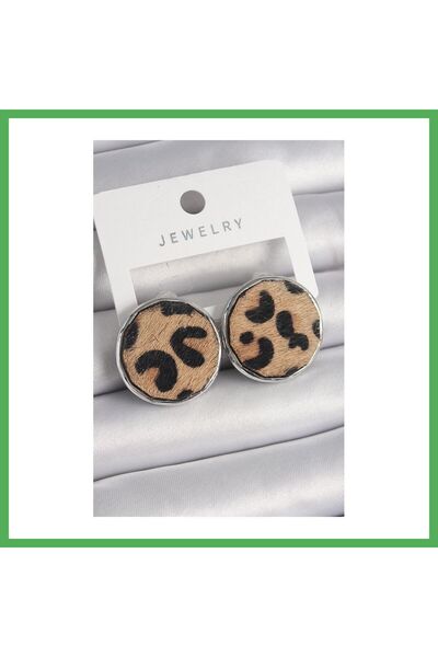 Nur store Çanta Brass Silver Color Circle Plate Model Leopard Patterned Women...