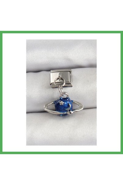 Nur store Çanta 316L Steel Dangle Saturn Model Silver Color Nomination Charm ...