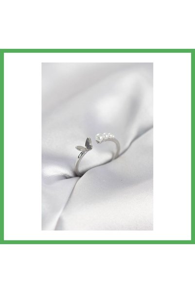 Nur store Çanta Pearl Butterfly Model Silver Color Brass Women's Ring Bezoss