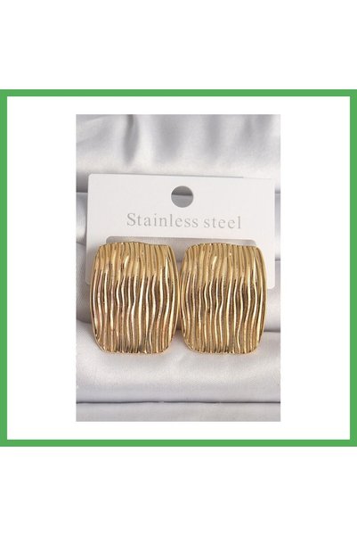 Nur store Çanta Brass Gold Color Embroidered Square Plate Model Women's Earri...