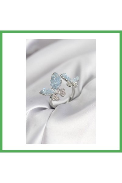 Nur store Çanta خاتم نسائي بتصميم فراشة زرقاء اللون، مزين بأحجار الزركون، بال...