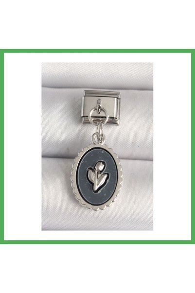 Nur store Çanta 316L Steel Silver Color Flower Embroidered Black Portrait Mod...