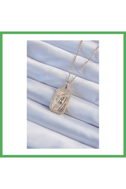 Nur store Çanta 316L Steel Chain Gold Color Zircon Stone Face Figured Tarot N...