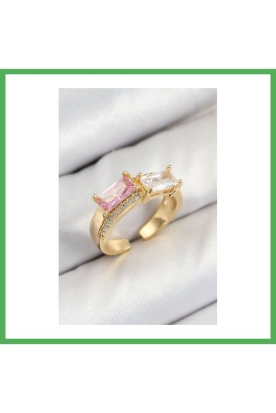 Nur store Çanta Brass Zircon Stone Rectangular Model Gold Color Women's Ring ...