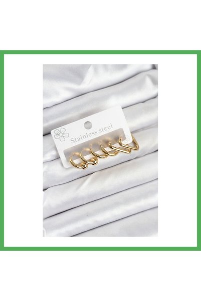 Nur store Çanta 316L Steel Gold Color Women's Earring Set Bezoss